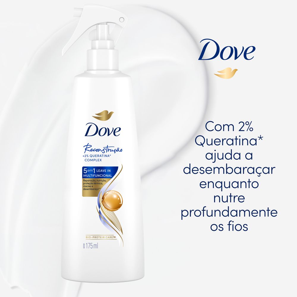 Leave-In Dove 5 em 1 com textura cremosa ao fundo