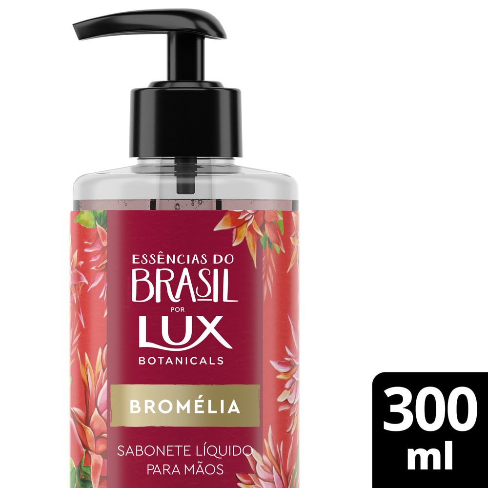 Frasco transparente do sabonete líquido Lux Essências do Brasil Bromélia 300ml com pump