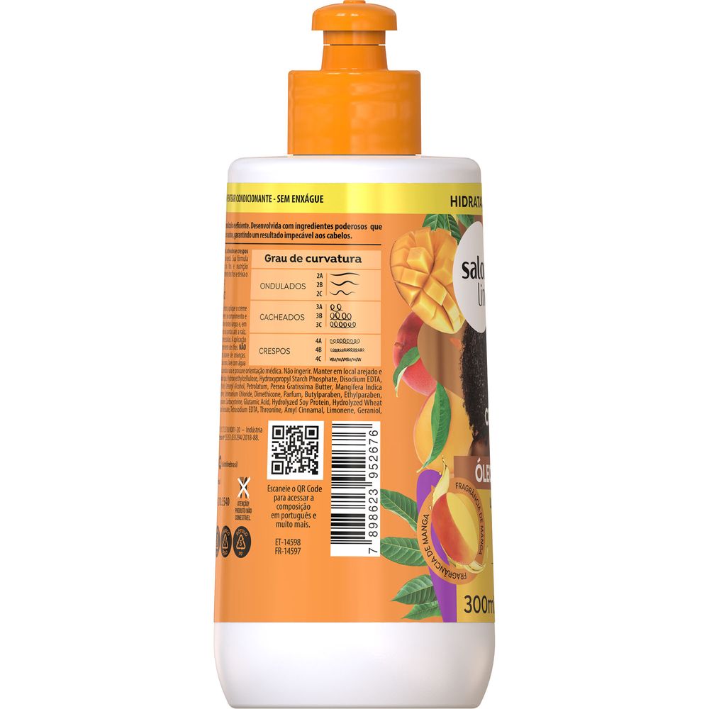Verso do creme para pentear Salon Line S.O.S Óleo de Manga com informações de composição