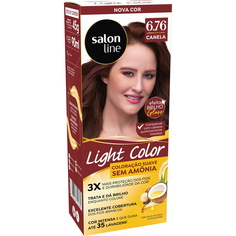 Detalhes do kit Light Color 6.76 Canela com bisnaga e emulsão
