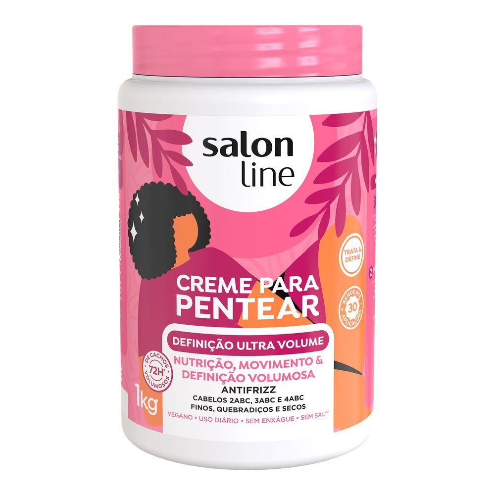 Frontal do pote destacando benefícios para definição e volume