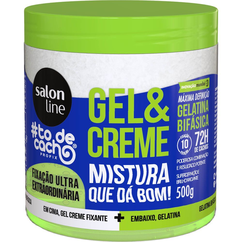 Pote Gelacreme Salon Line 500g mostrando rótulo frontal com informações de fixação e brilho