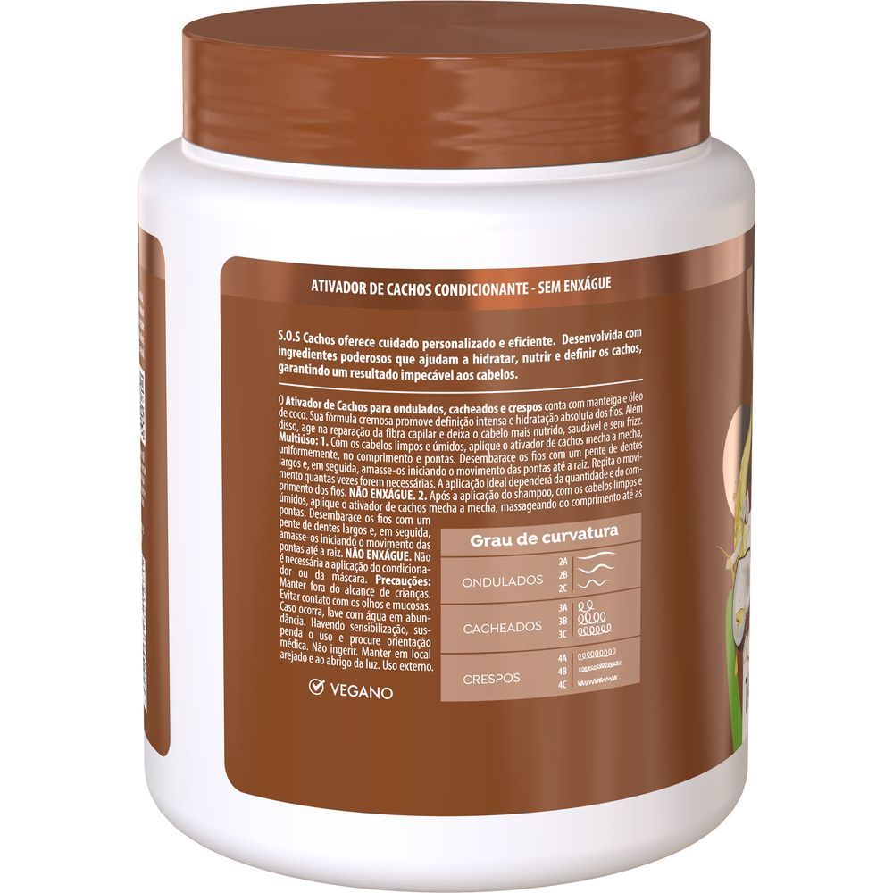 Ativador de Cachos Salon Line Óleo de Coco 1000g - detalhe lateral e composição