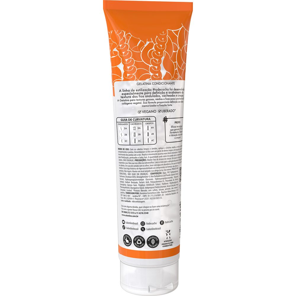 Traseira da gelatina Salon Line #todecacho com informações de uso e ingredientes