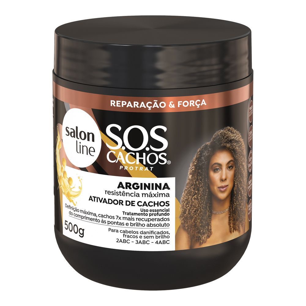 Ativador de Cachos Salon Line Reconstrução 500g - detalhe do rótulo e embalagem