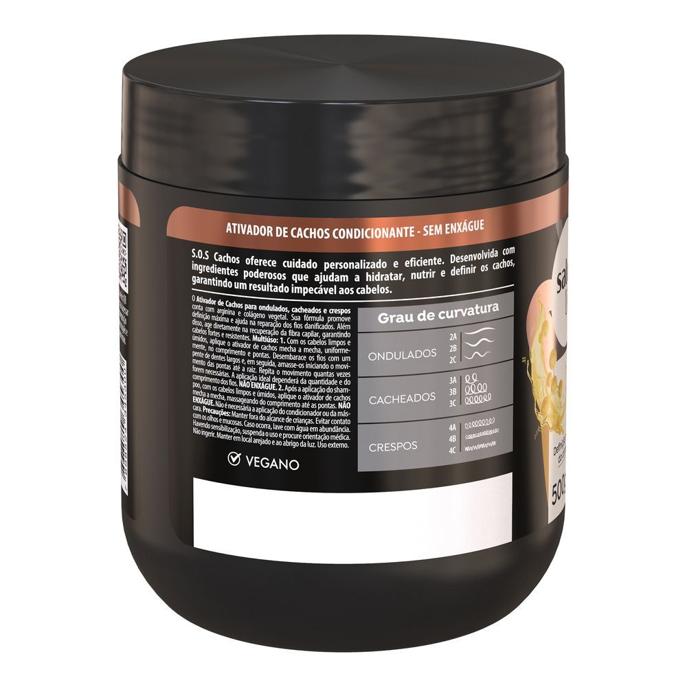 Ativador de Cachos Salon Line Reconstrução 500g - imagem lateral mostrando rótulo com indicações de uso