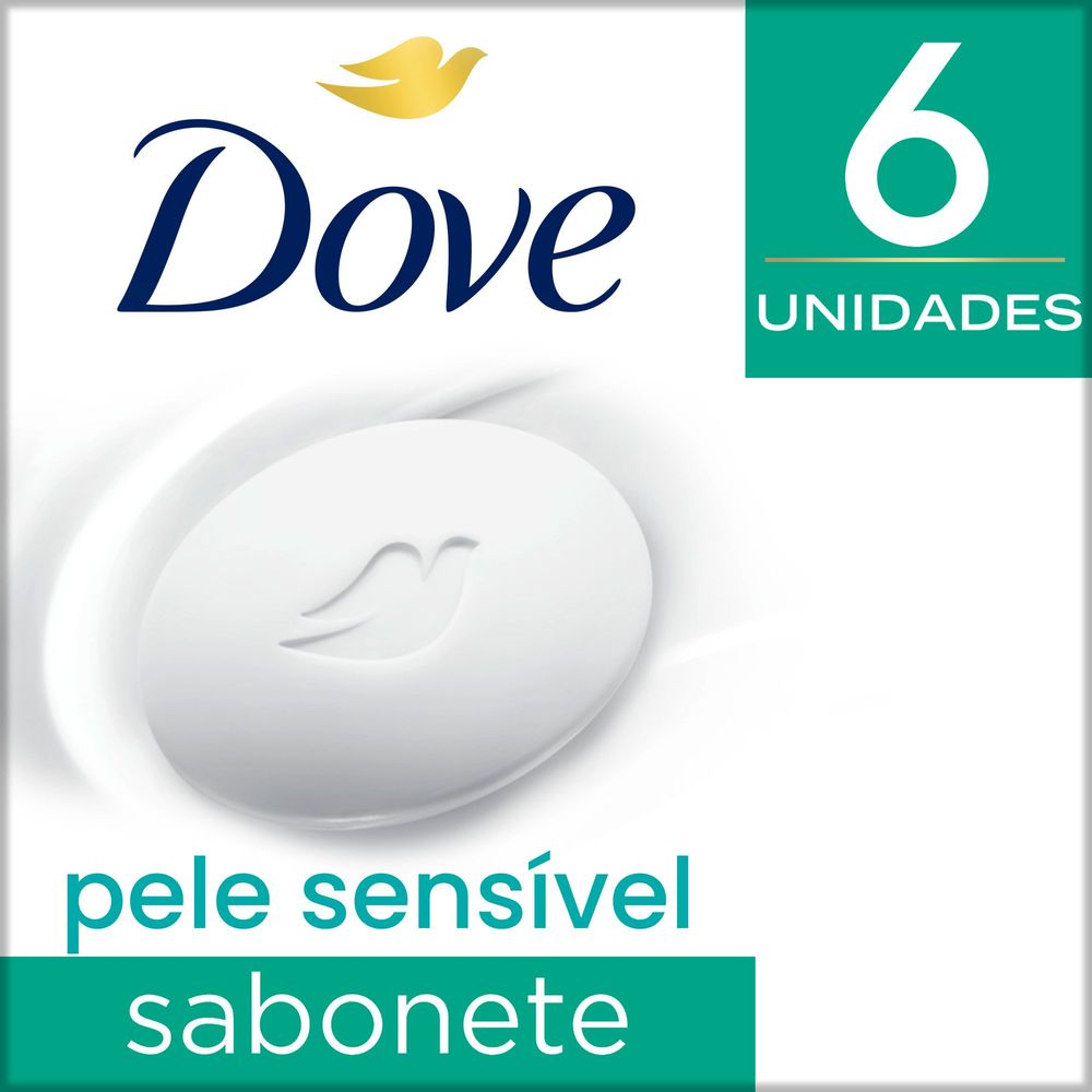Embalagem frontal do Kit Sabonete Dove Pele Sensível 6 unidades