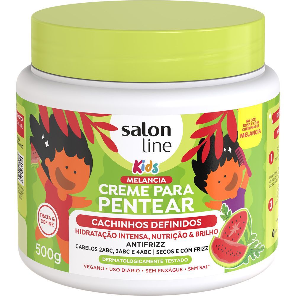 Pote do creme para pentear Salon Line Kids Melancia 500g - visual frontal com rótulo