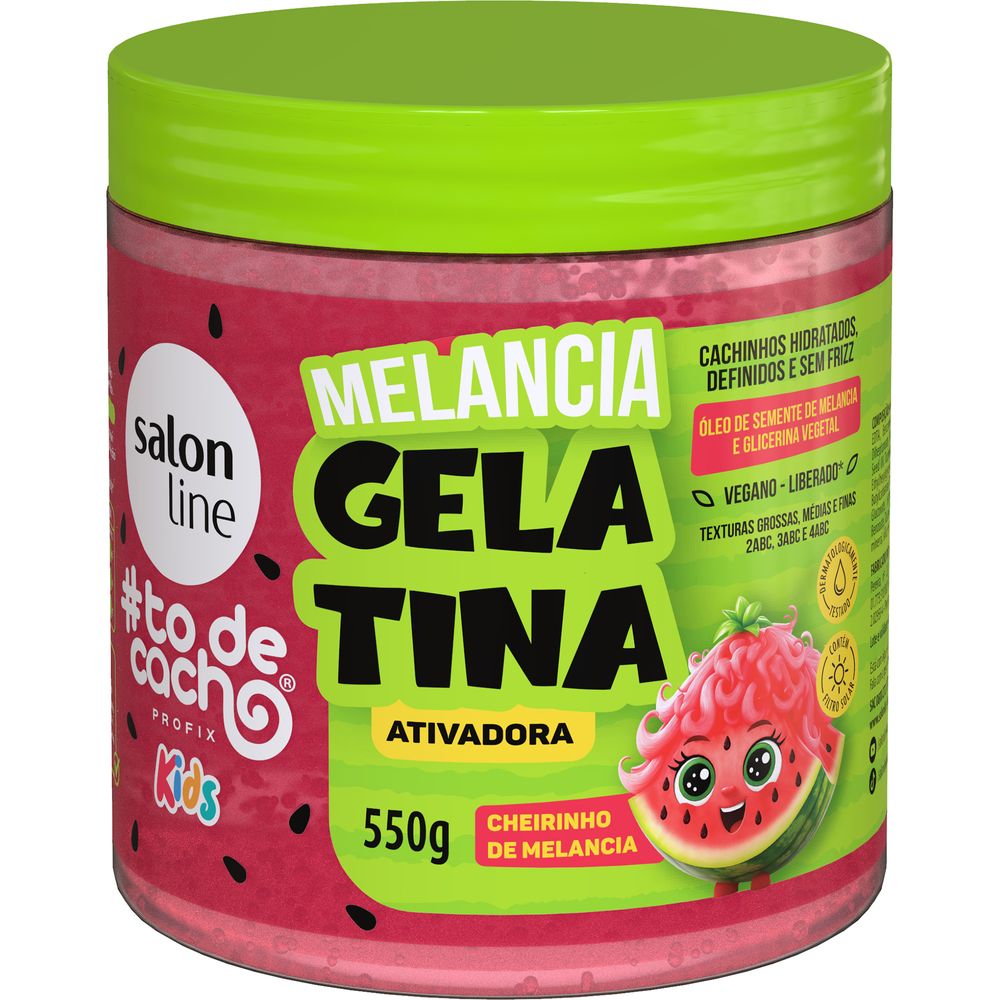 Gelatina Ativadora #todecacho Kids Salon Line 550g - embalagem frontal com ilustração de melancia