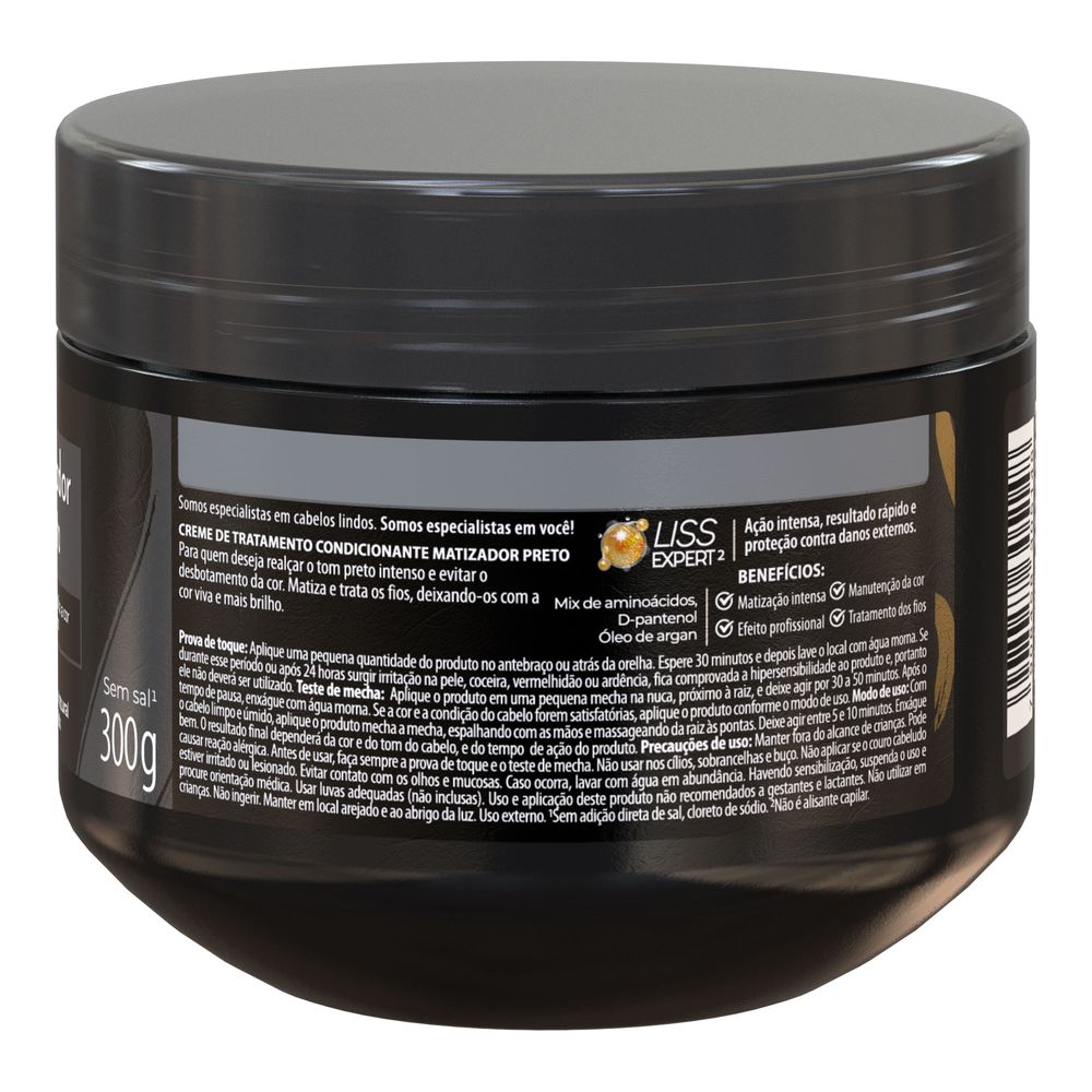 Traseira do pote com instruções e composição da Máscara Matizadora Salon Line