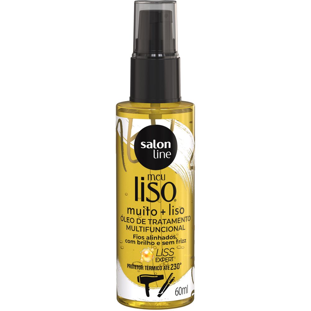 Óleo Capilar Salon Line com ícones de proteção térmica e Liss Expert