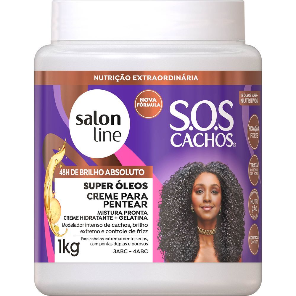 Pote Salon Line SOS Cachos Super Óleos 1kg com destaque para rótulo roxo