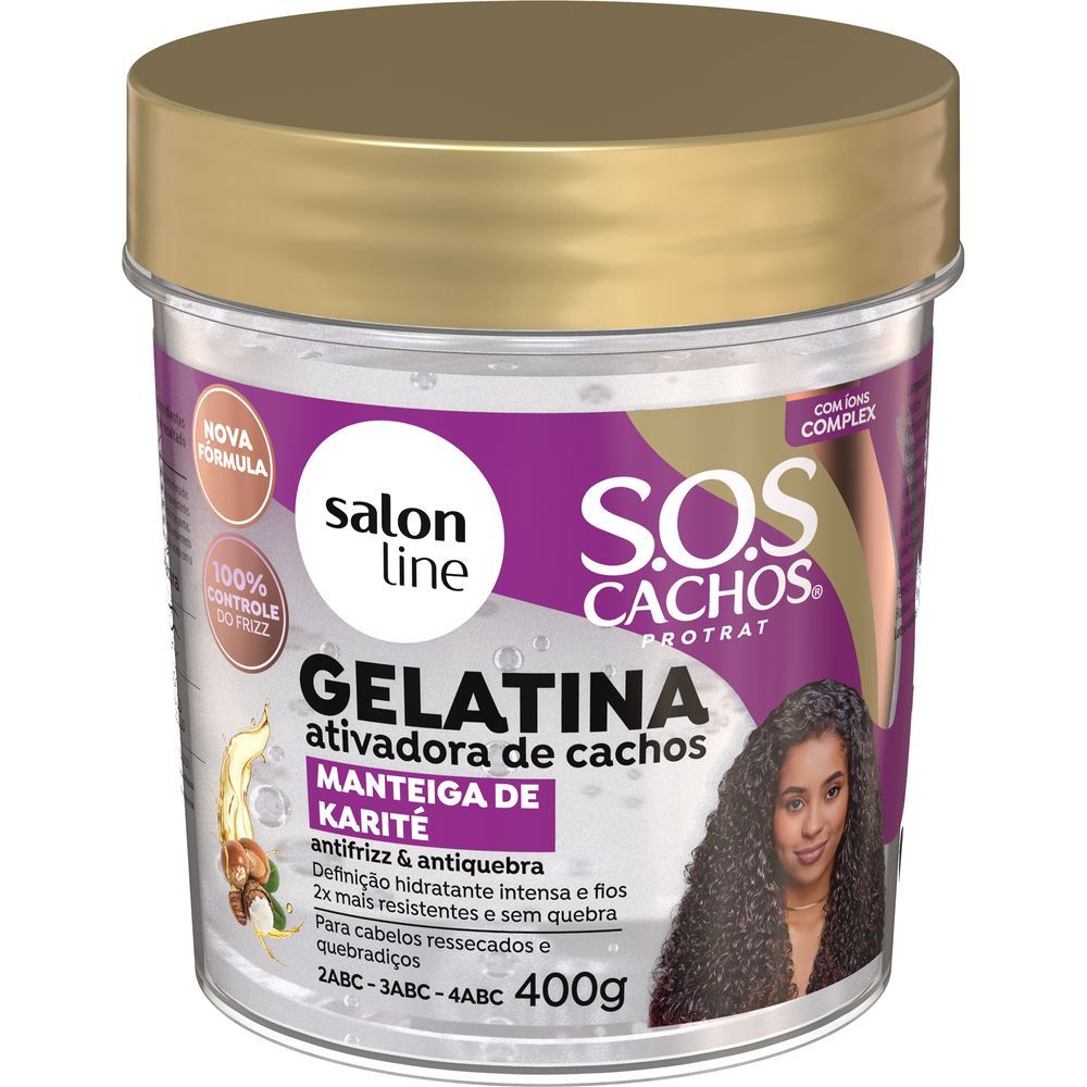 Gelatina Salon Line SOS Cachos Manteiga de Karité 400g com destaque no rótulo