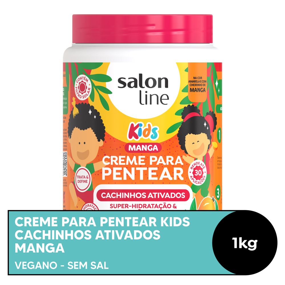 Creme para Pentear Kids Cachinhos Ativados Manga Salon Line pote frontal