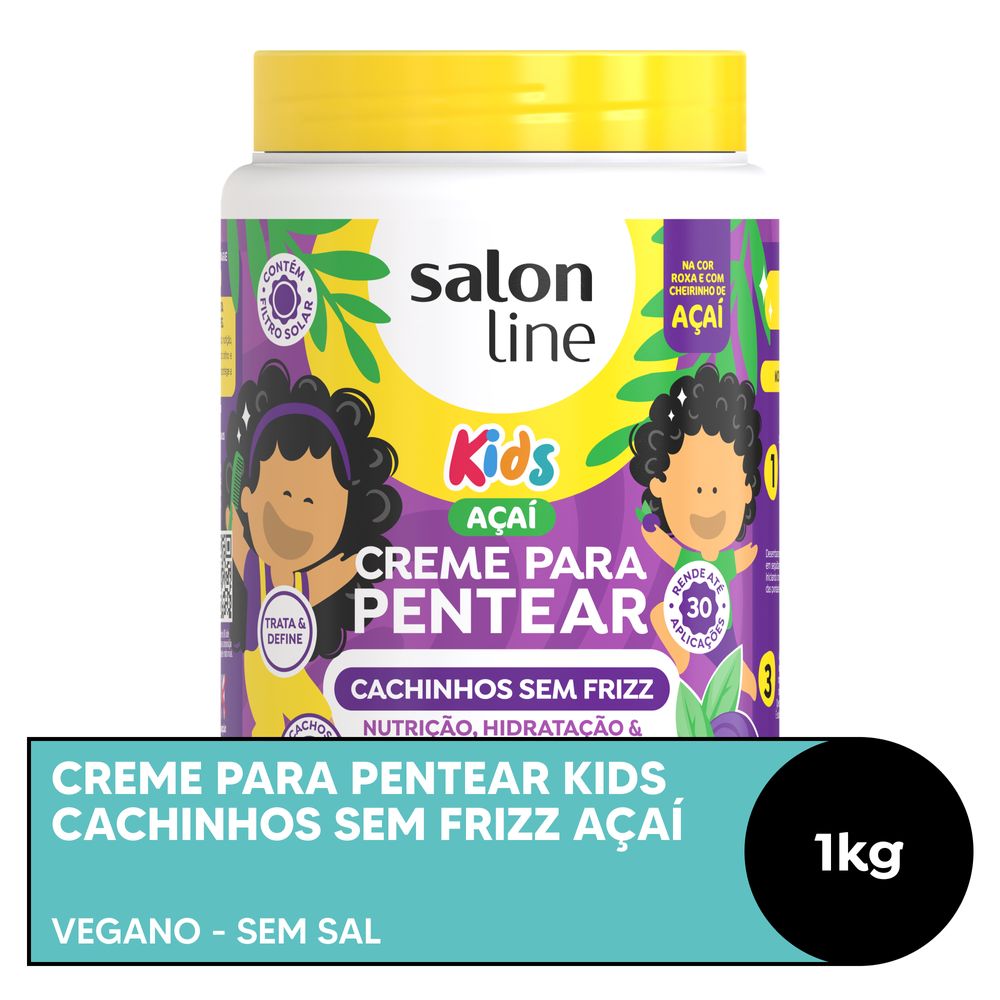 Pote do Creme para Pentear Kids Cachinhos Sem Frizz Açaí Salon Line 1kg