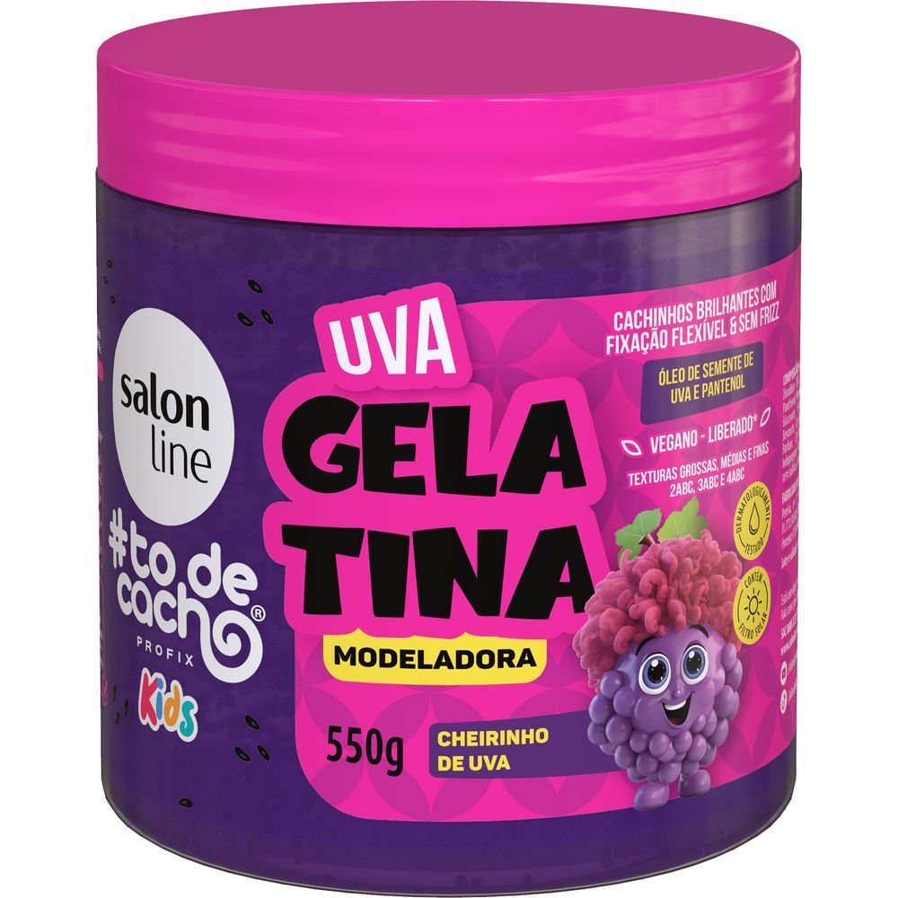 Gelatina Modeladora Kids Salon Line 550g - vista frontal com personagem de uva